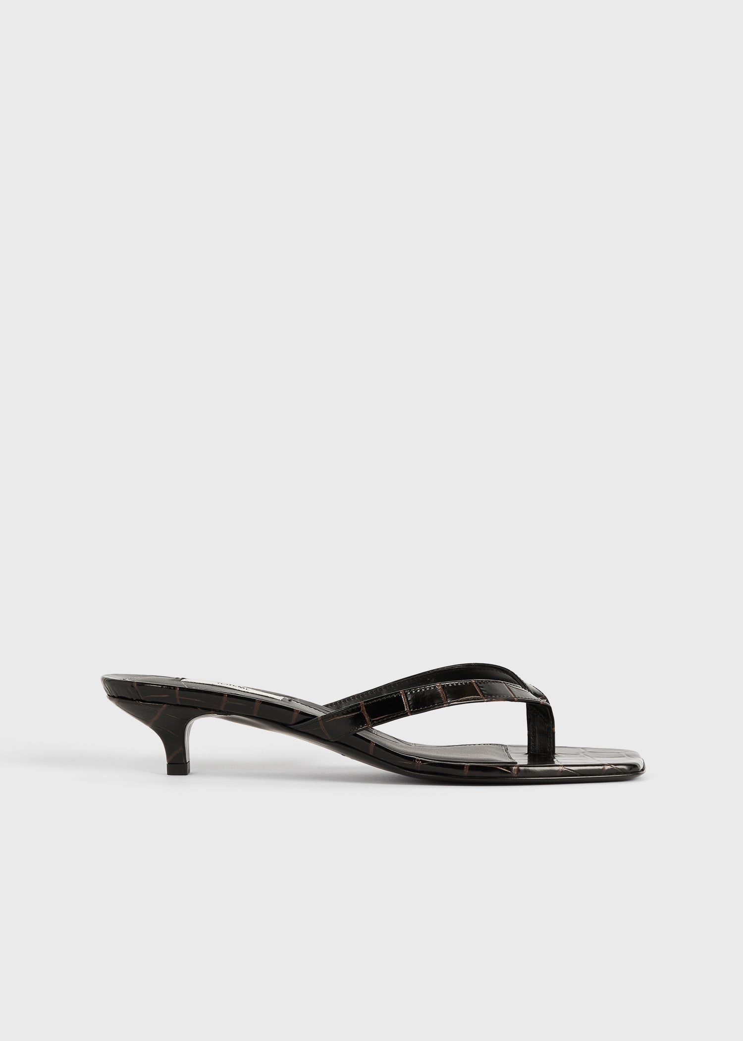 Croco-embossed heeled flip flops dark brown - 8