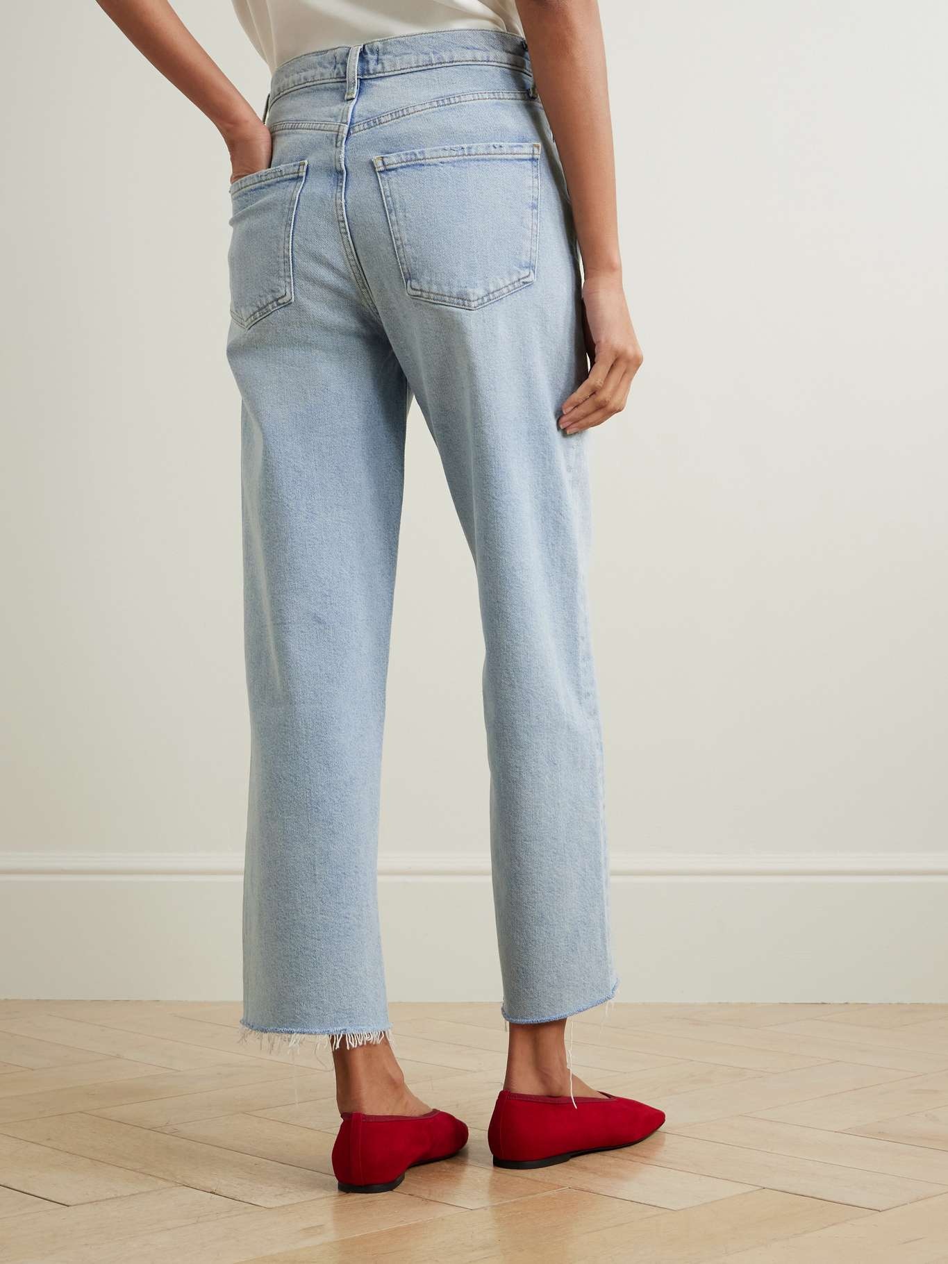 Ren frayed high-rise wide-leg jeans Light denim - 4