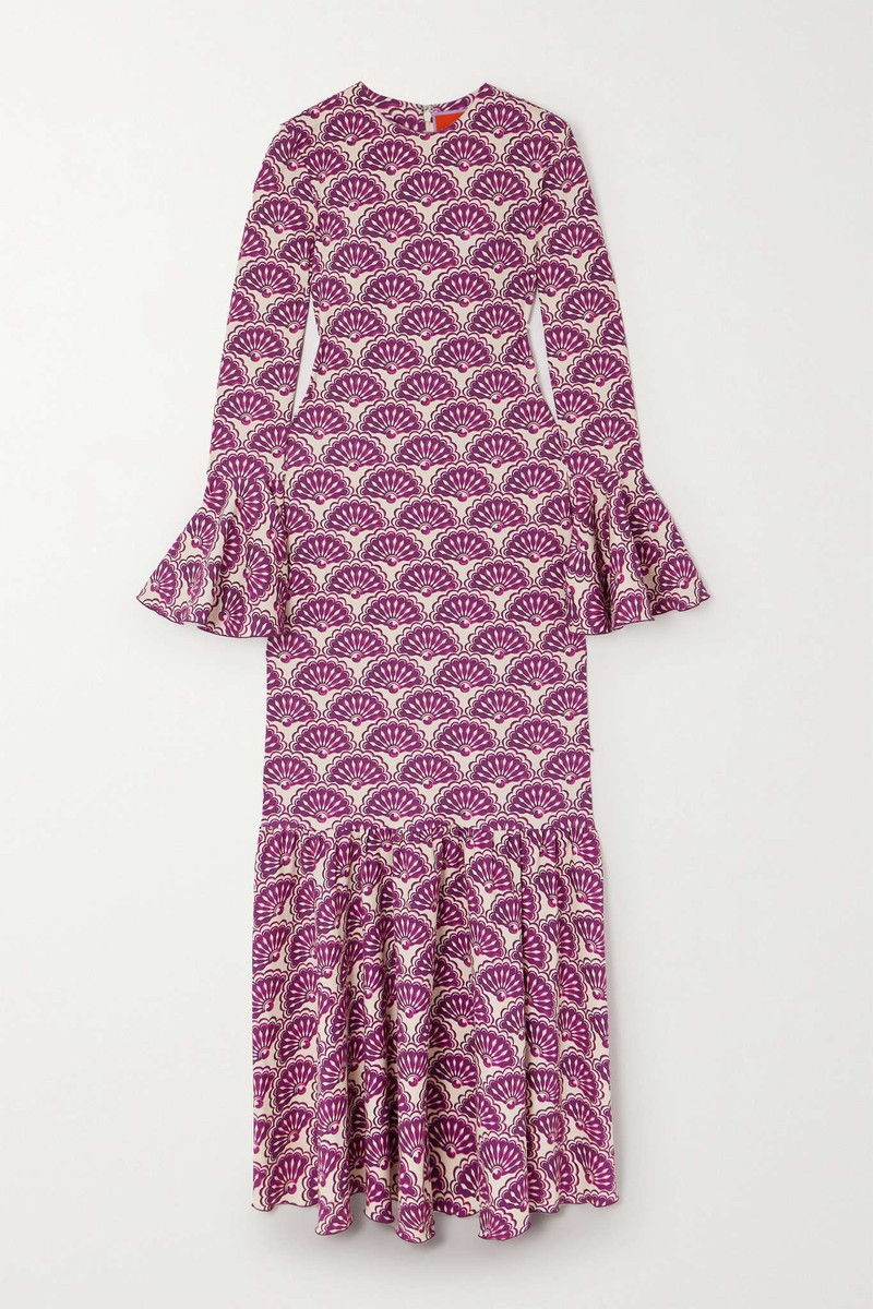 Alba ruffled printed stretch-jersey maxi dress Red 1