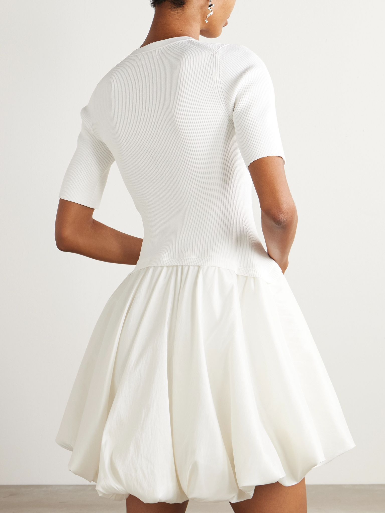 Kenny ribbed-knit and pleated taffeta mini dress White - 3