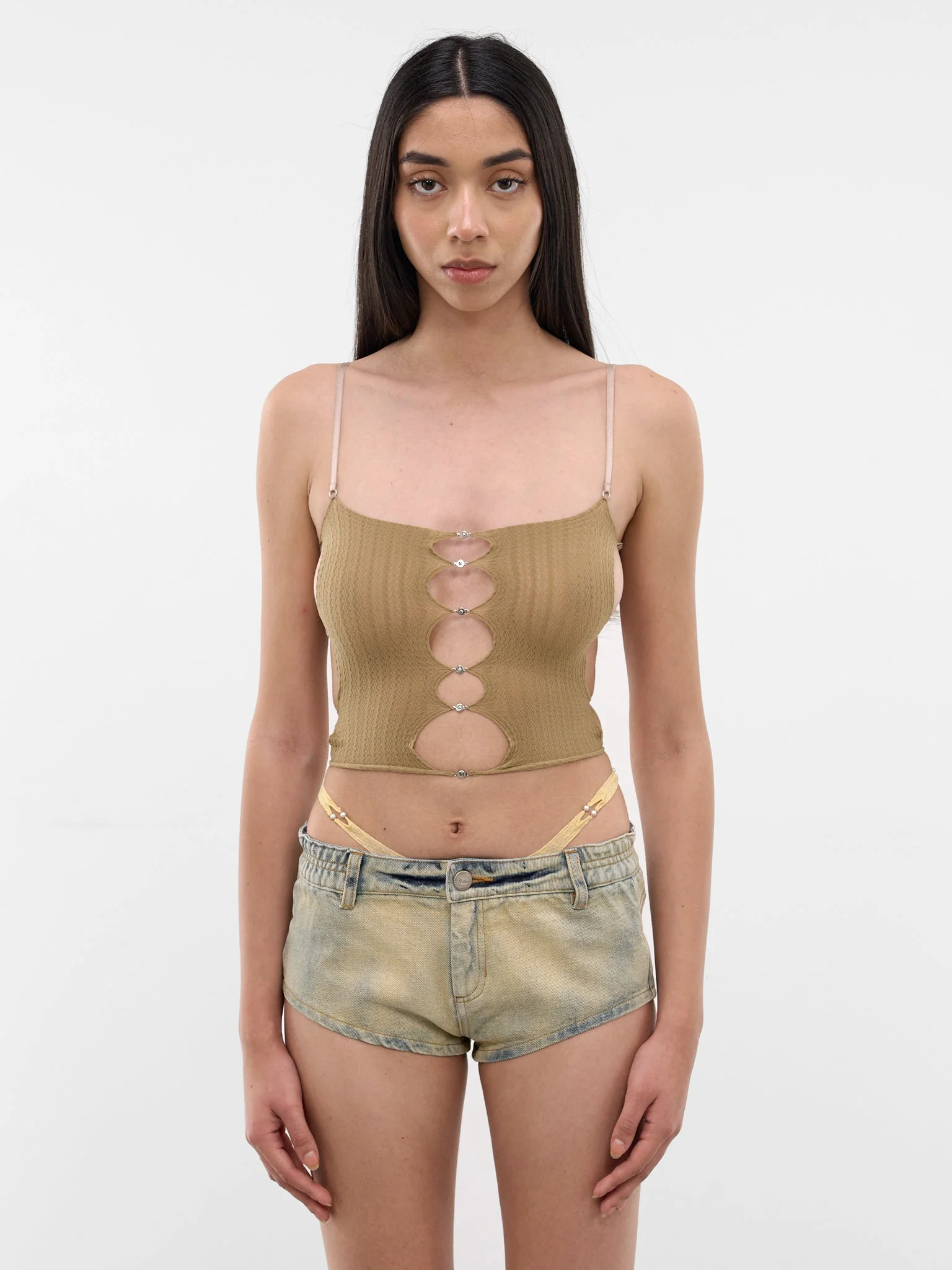 Coffee Sheer String Tank Top - 1