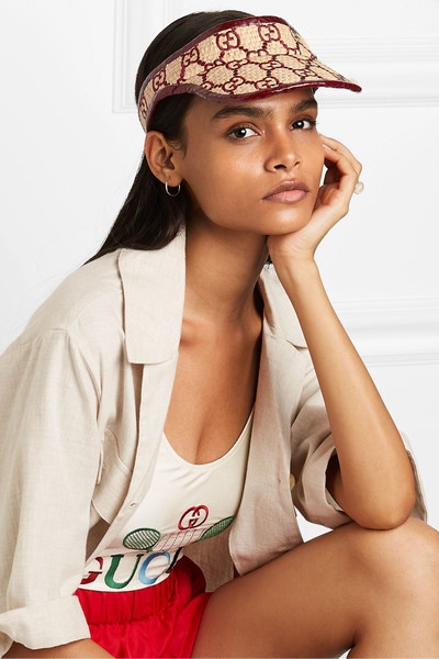 GUCCI Elaphe-trimmed embroidered raffia visor  outlook