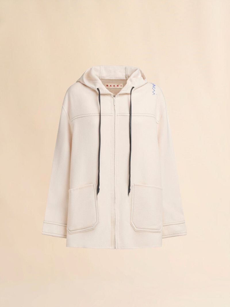 WHITE CASHMERE WOOL HOODIE WITH MARNI SYMBOL 1