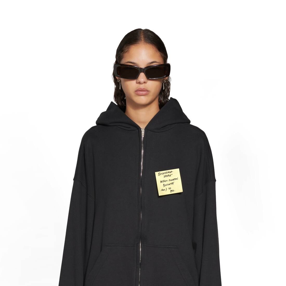 BALENCIAGA Sticky Note Zip-up Hoodie Medium Fit in Black Faded 