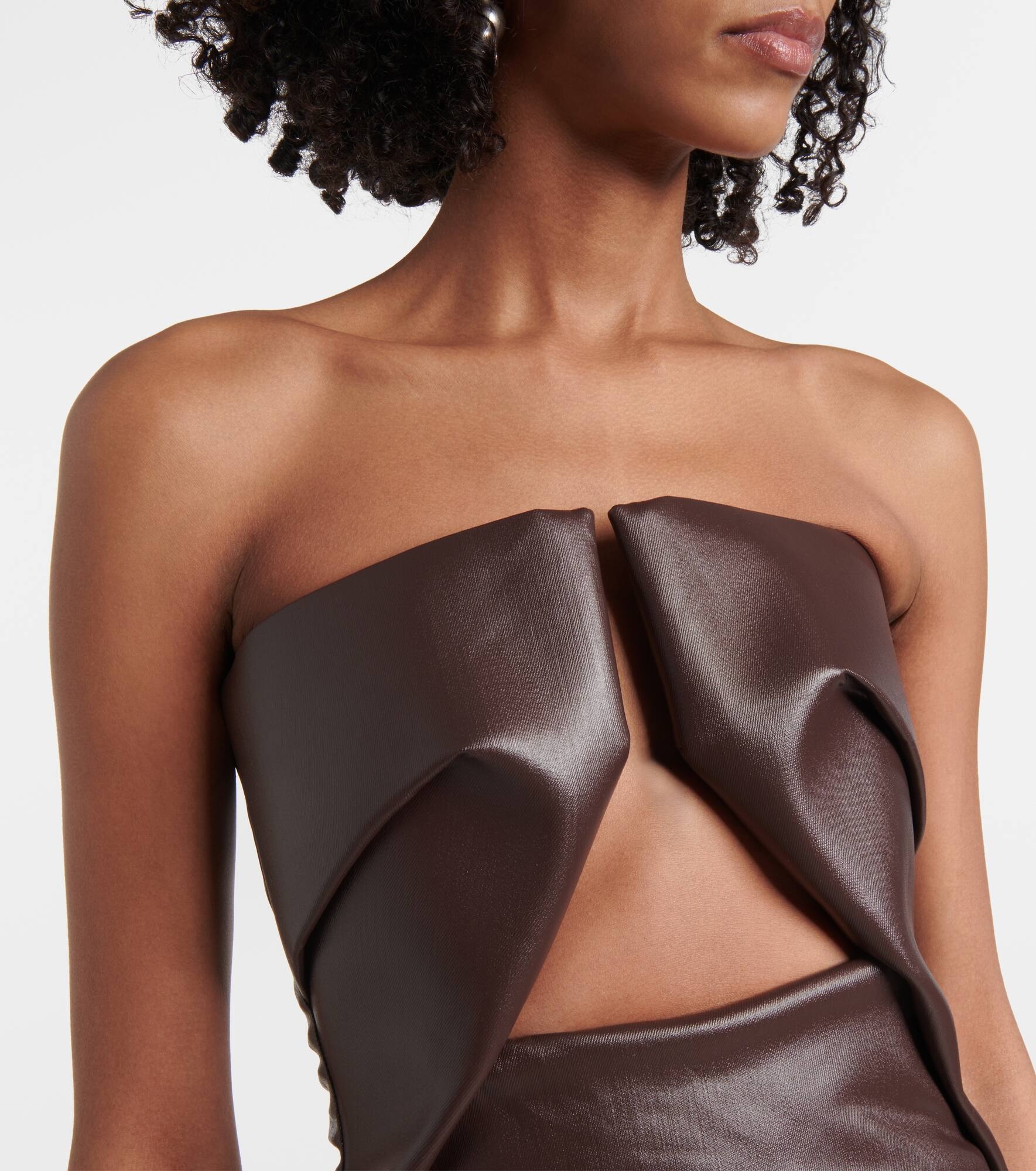 Prong cutout coated denim bustier dress - 4
