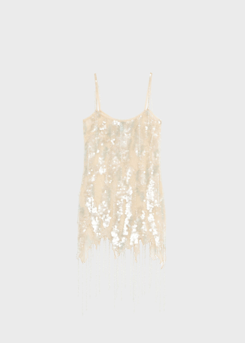 Blumarine DRESS WITH SEQUIN EMBROIDERY AND FRINGES - 4A257A-R1084 |  REVERSIBLE