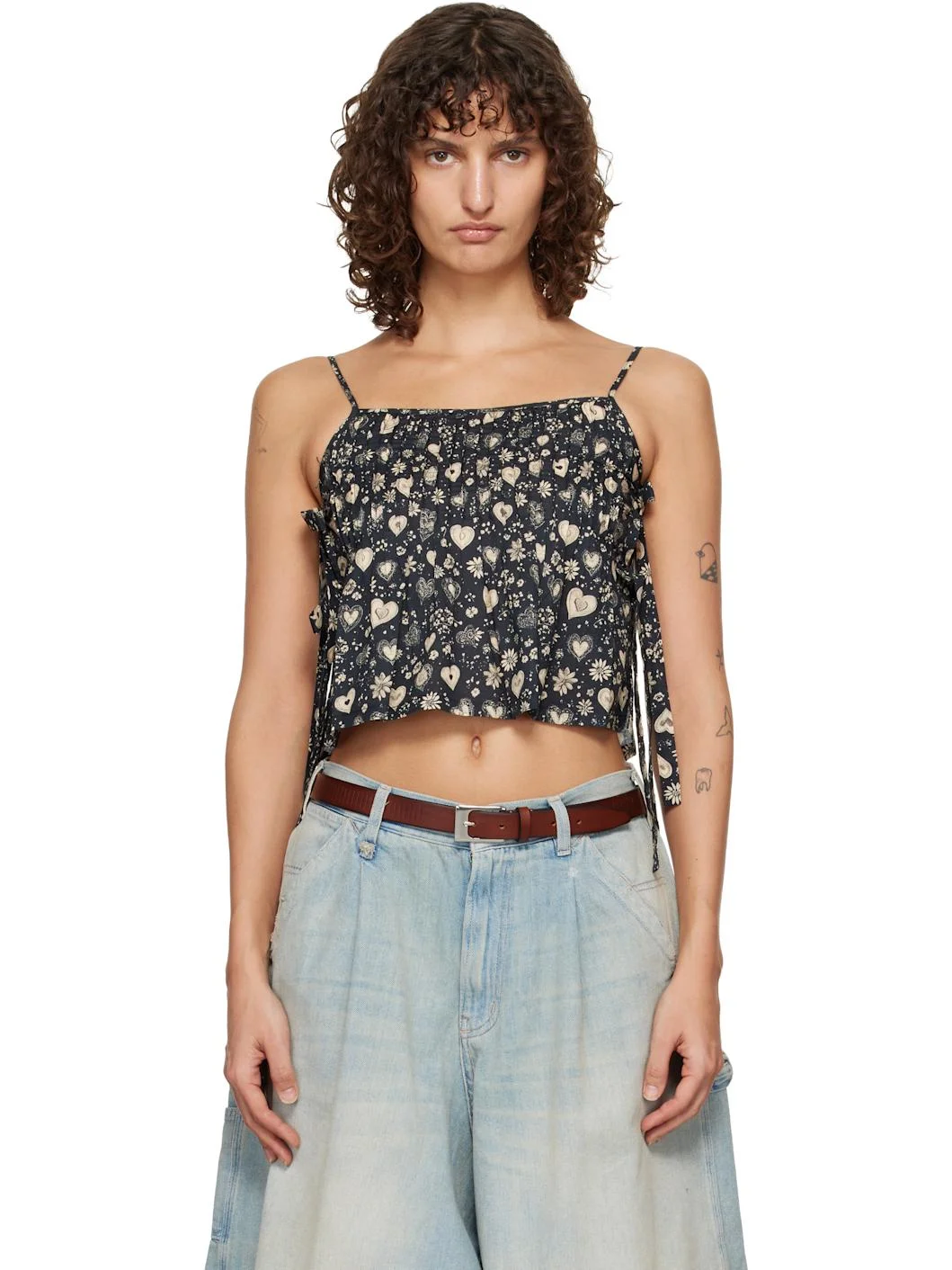 Black Square Neck Tie Camisole - 1