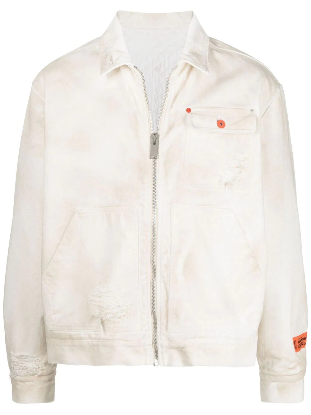 logo-patch distressed jacket - 1