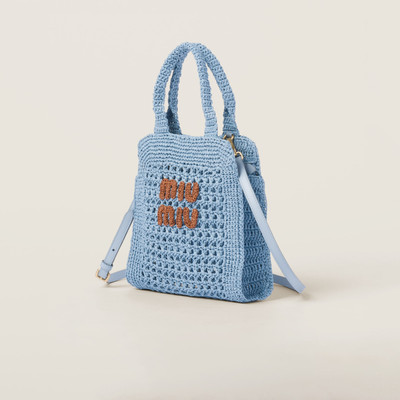 Miu Miu Raffia-effect crochet fabric tote bag outlook