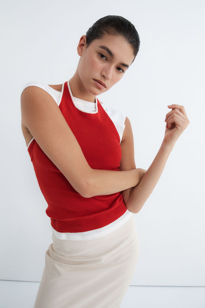 Fine Line Halter Top - Red - 6