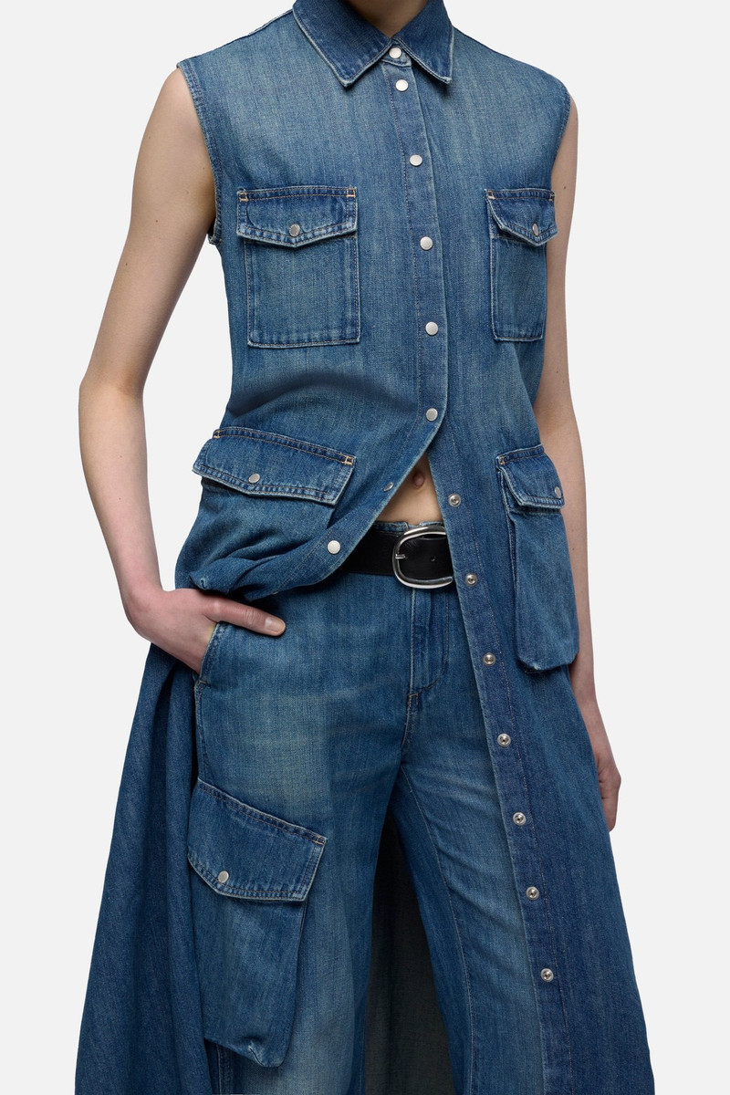 CARGO SLEEVELESS DRESS in Indigo Linen 4