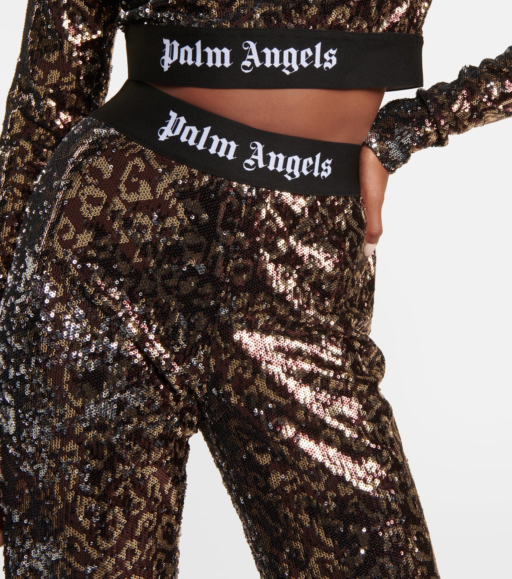 パンツ PALM ANGELS FLARE FIT PANTS WITH SEQUINS Palm Angels sequin-design Flared Trousers | Gold | FARFETCH