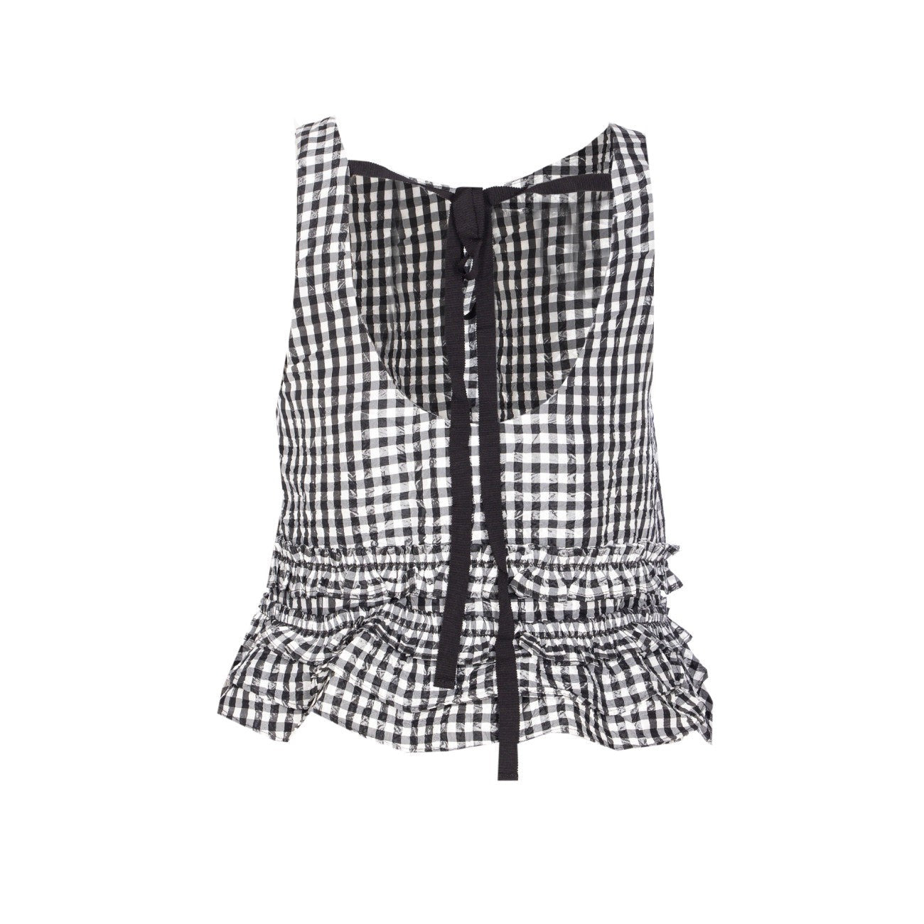 Ganni Women Crinkled Check Frill Top - 2