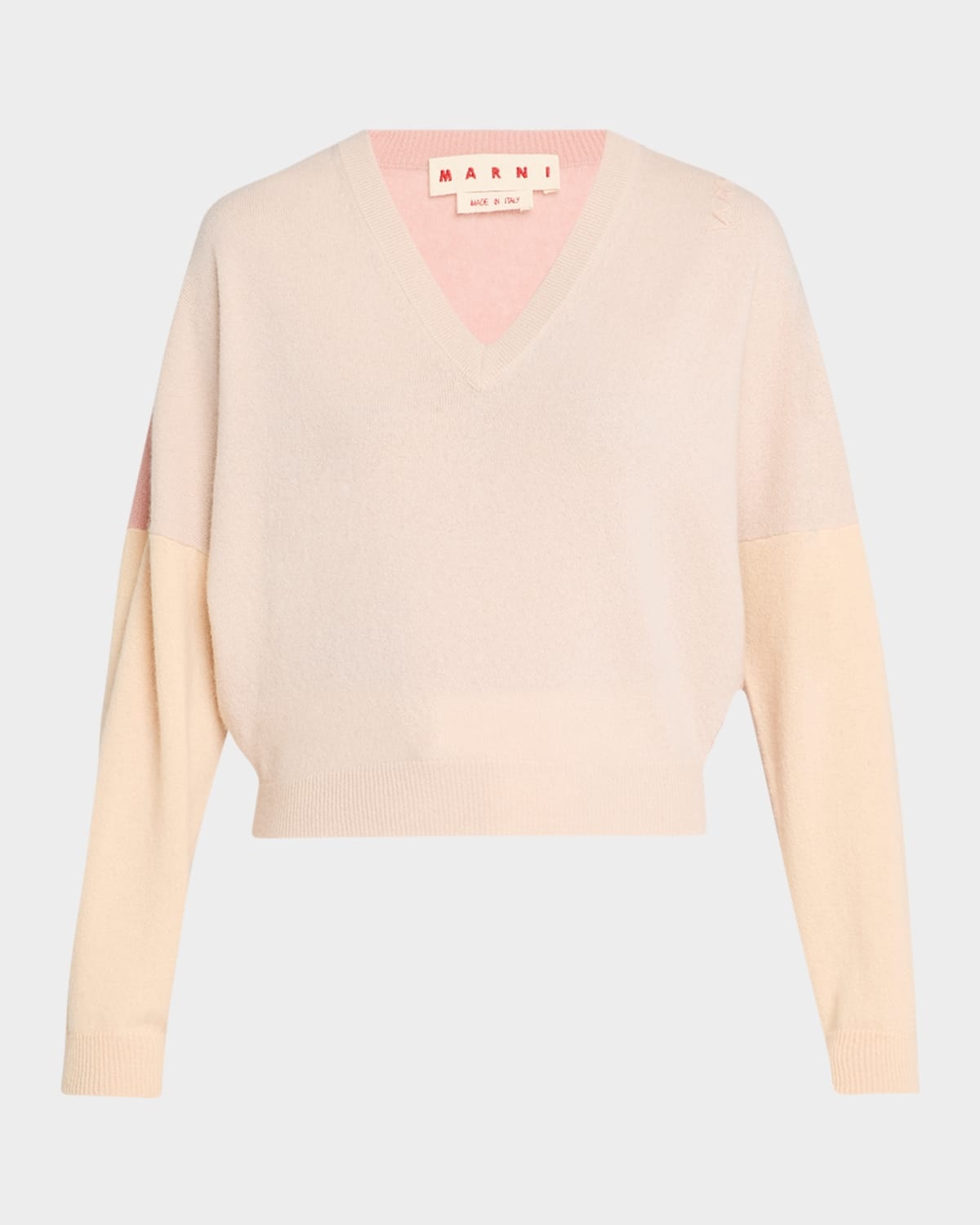 V-Neck Colorblock Wool-Cashmere Crop Sweater - 1