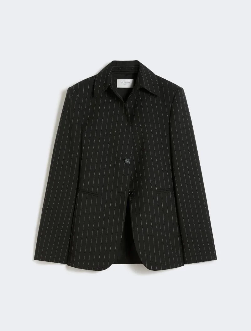 Slim-fit stretch gabardine blazer - black - 1