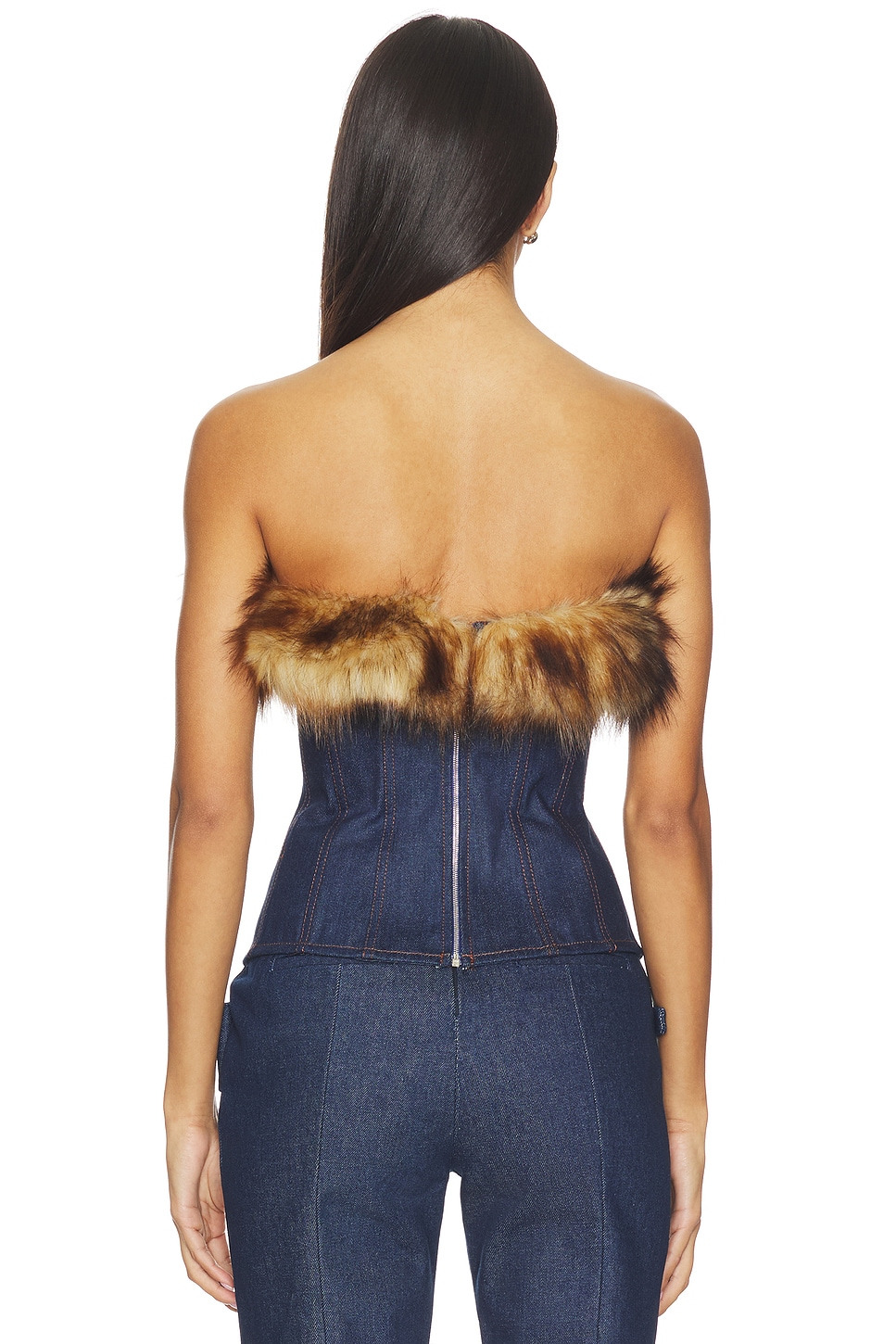 Detachable Faux Fur Trim Corset Top - 3