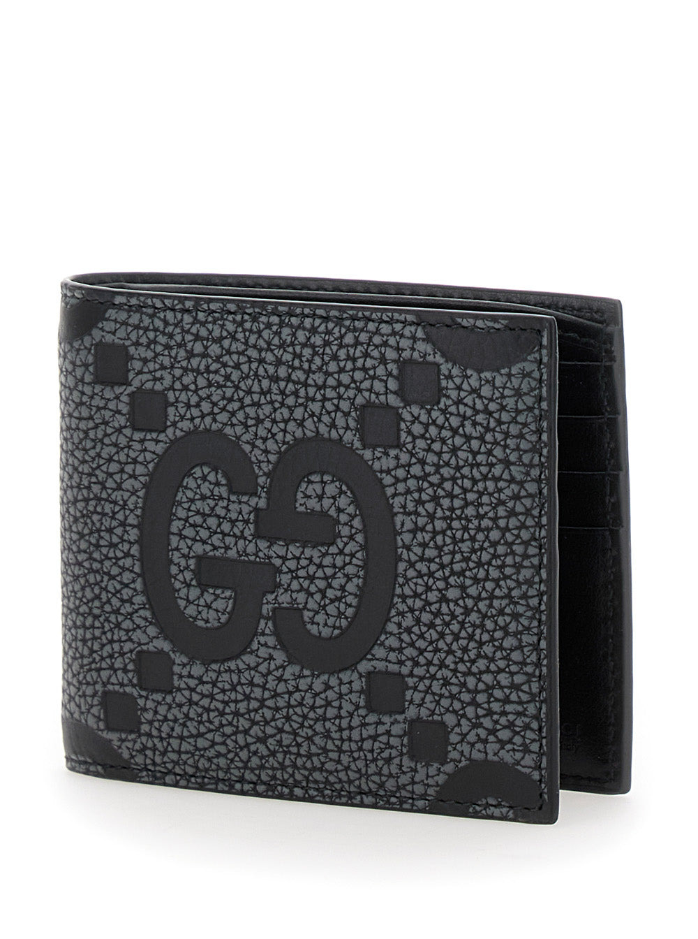 Gucci Men Grey And Black Wallet With Gg Maxi Logo On Front In Hammered Leather Man - 2