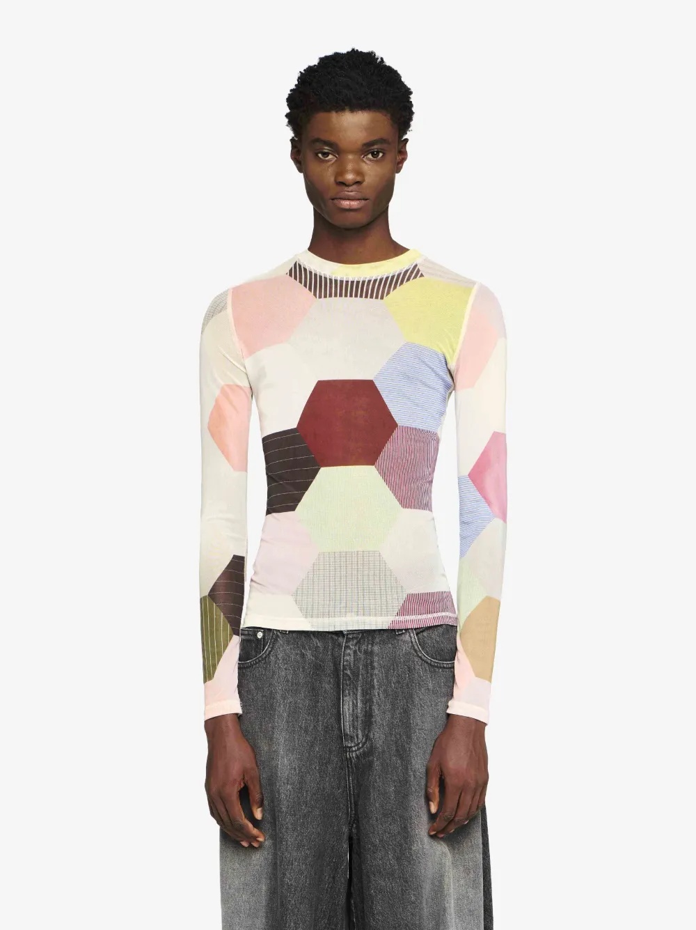PATCHWORK' PRINT - SHEER LONG SLEEVE TOP - 2