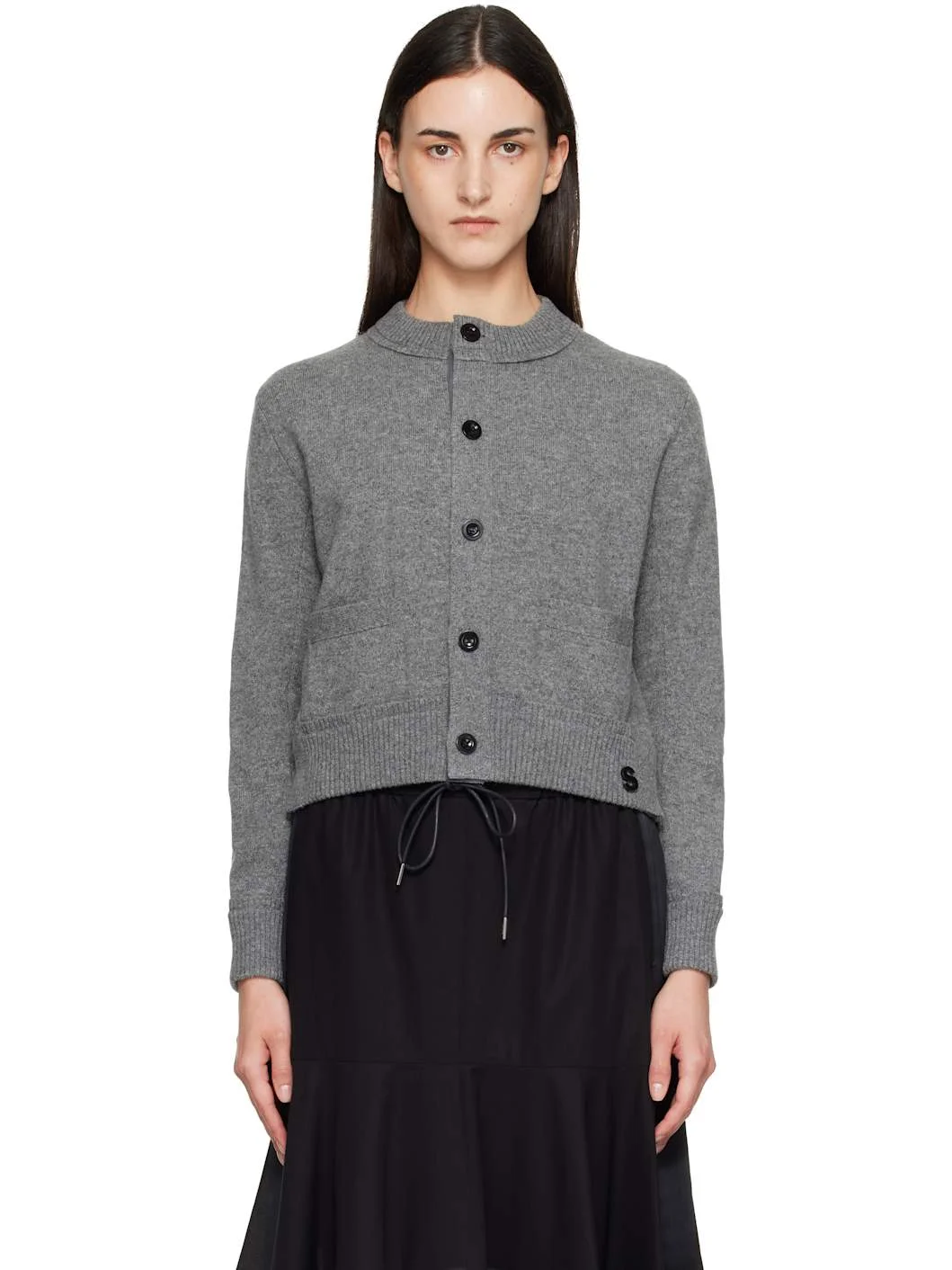 Gray Wool Knit Cardigan - 1