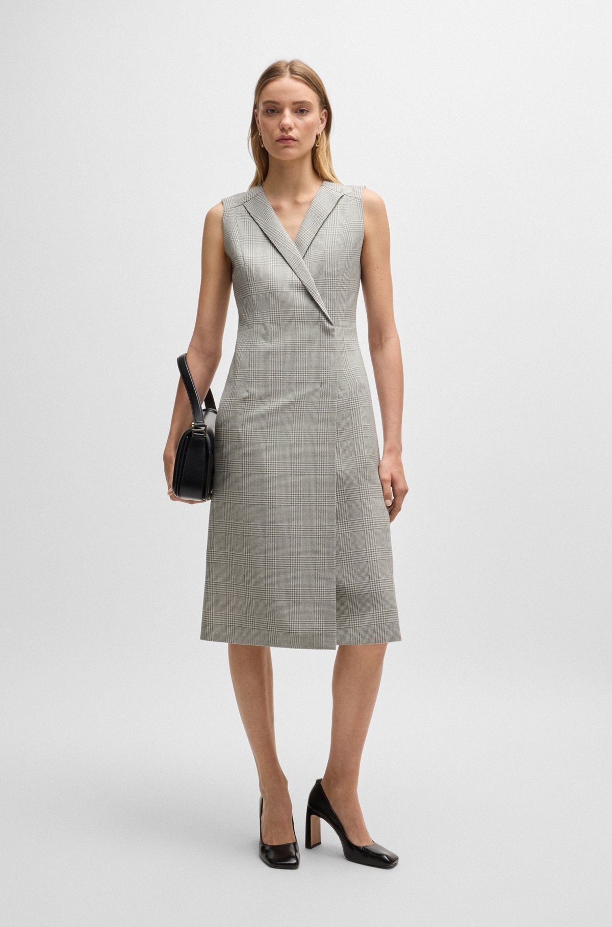 WRAP-FRONT DRESS IN CHECKED VIRGIN-WOOL CREPE - 2