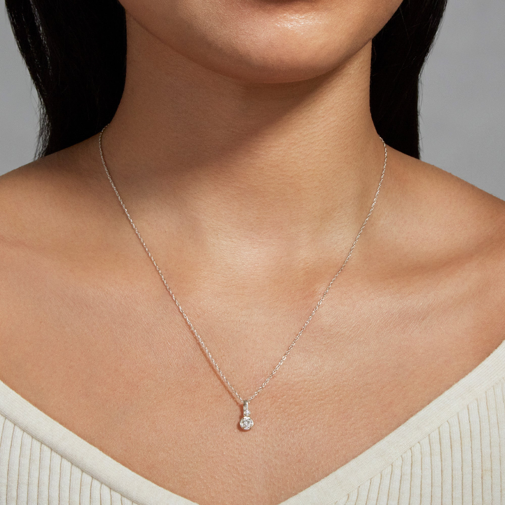 Silver LAB-Created Round Diamond Bonbon Charm - 2