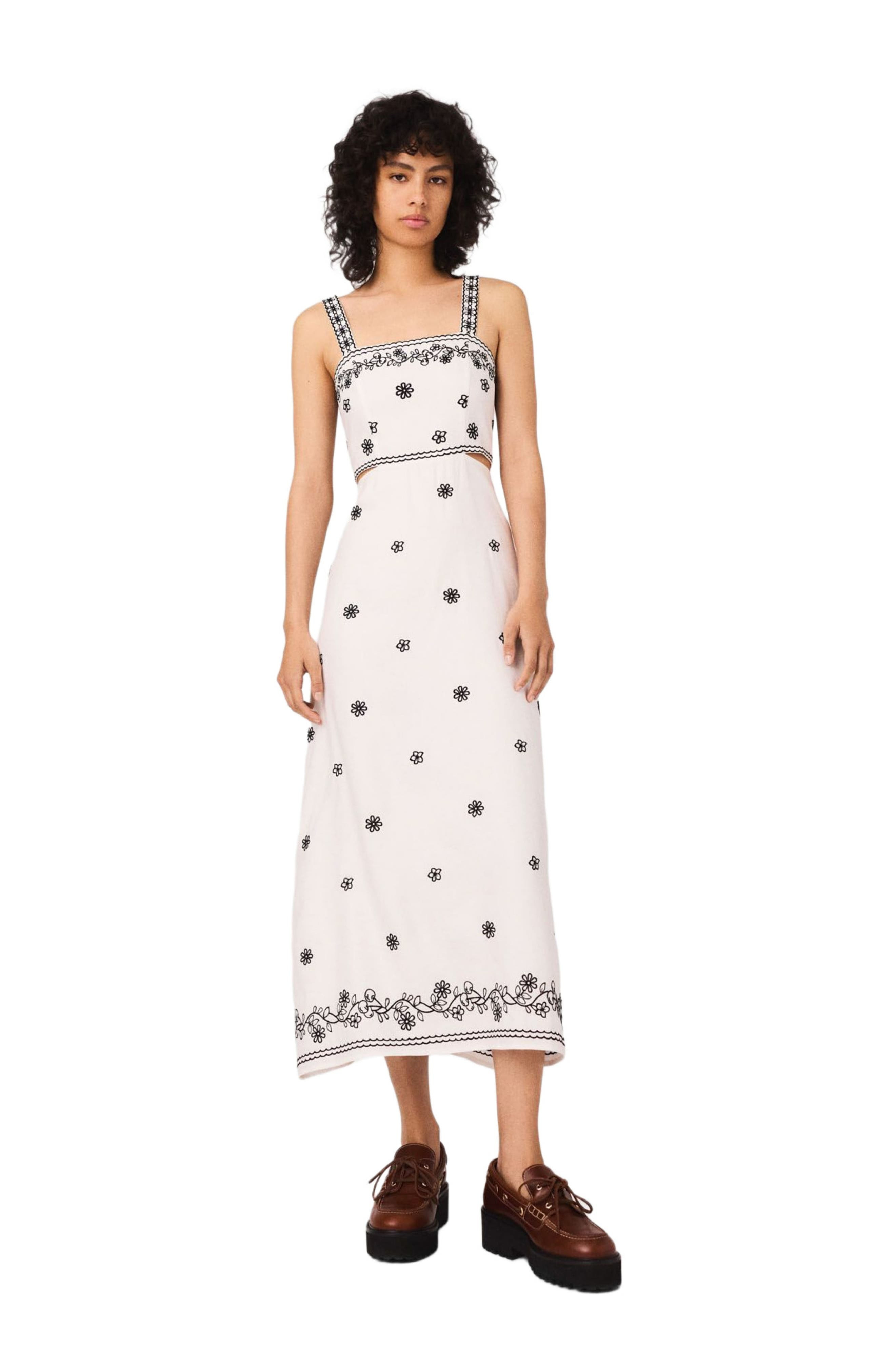 maje Embroidered cut-out maxi dress in Ecru /Black at Nordstrom - 1