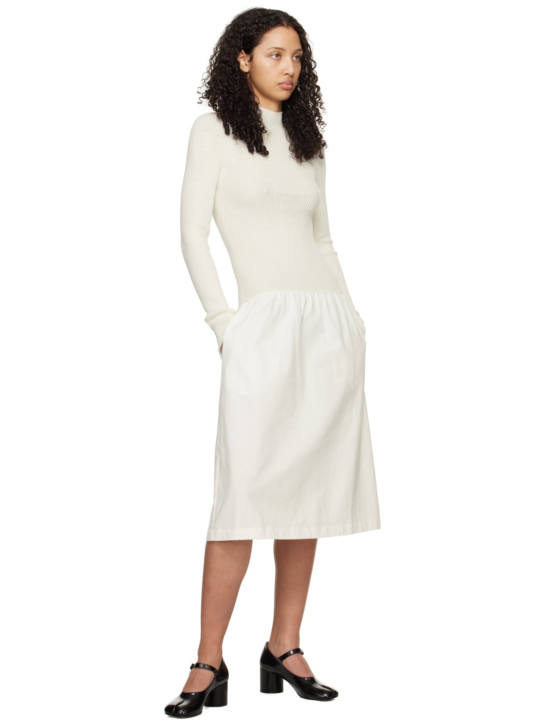 White Paneled Midi Dress - 4