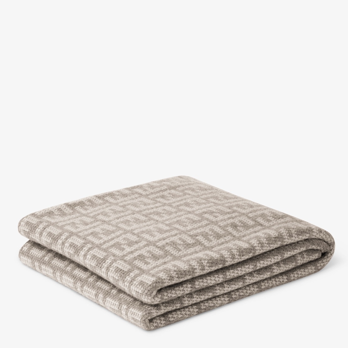 Two-tone soft cashmere blanket with FF motif in natural dove gray and white tones. Designed by Karl  - 1