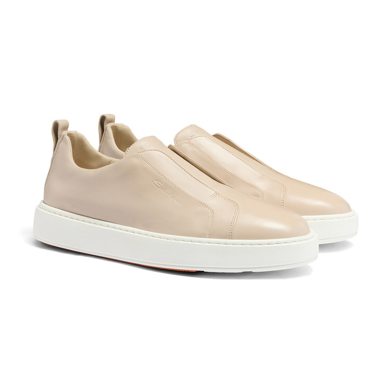 Men's beige leather slip-on sneaker 3