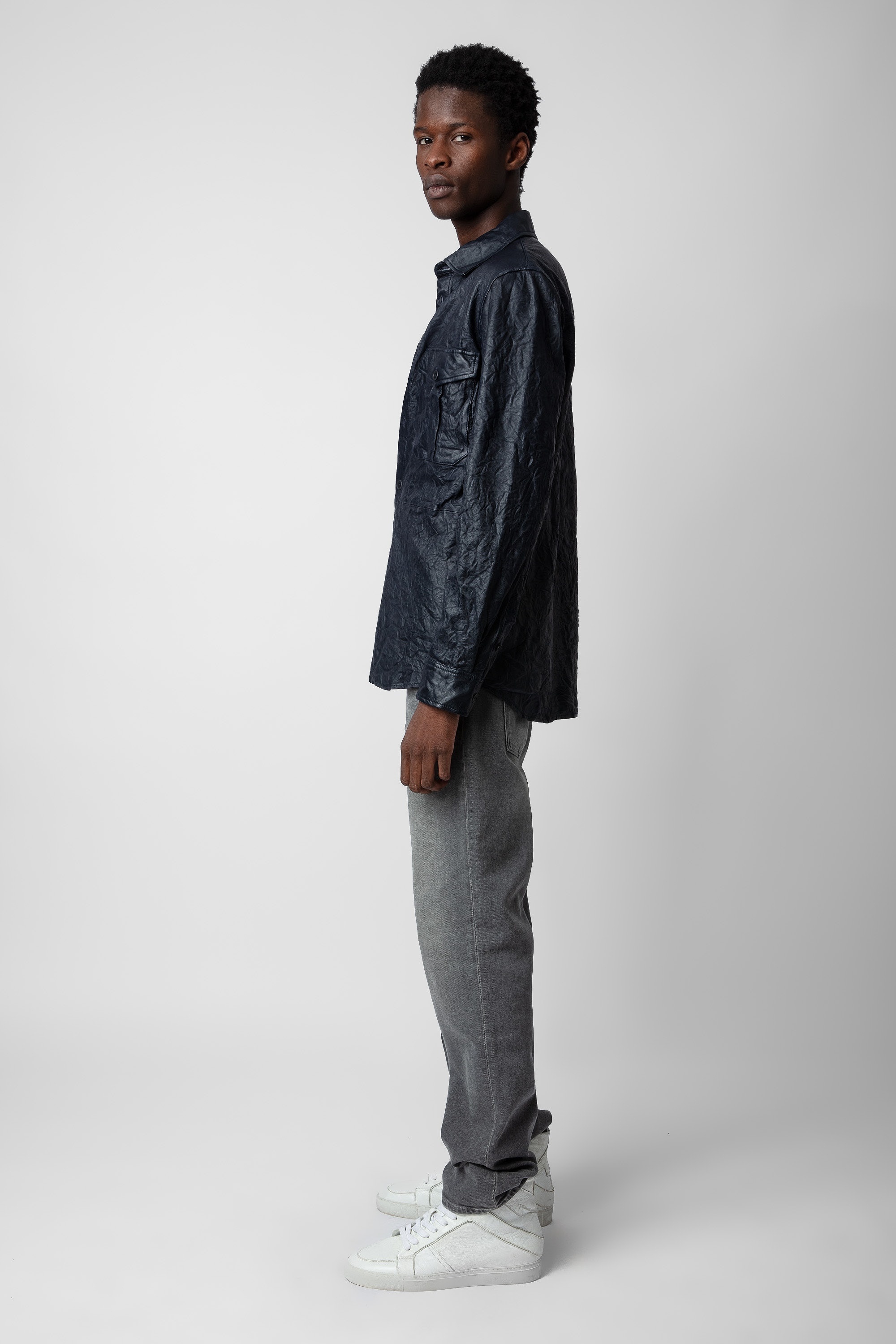 Taskah Crinkled Leather Shirt - 3