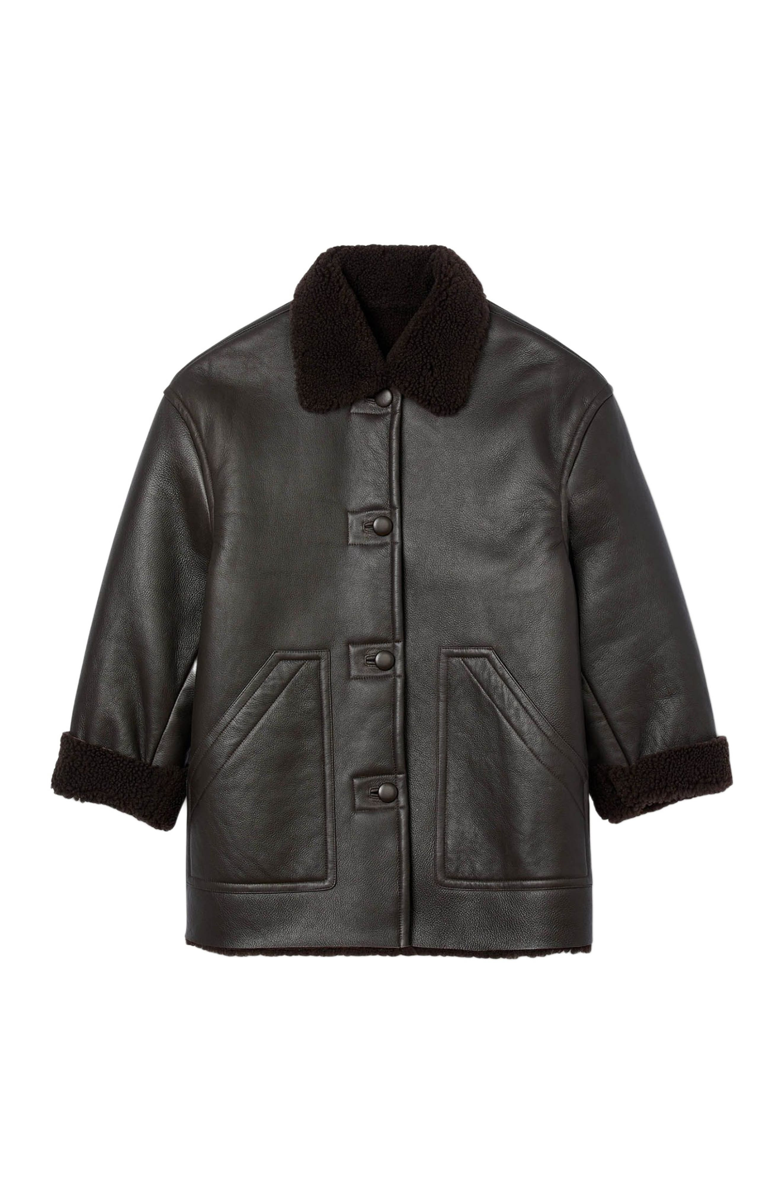 SANDRO Shearling coat in Black Brown at Nordstrom - 6
