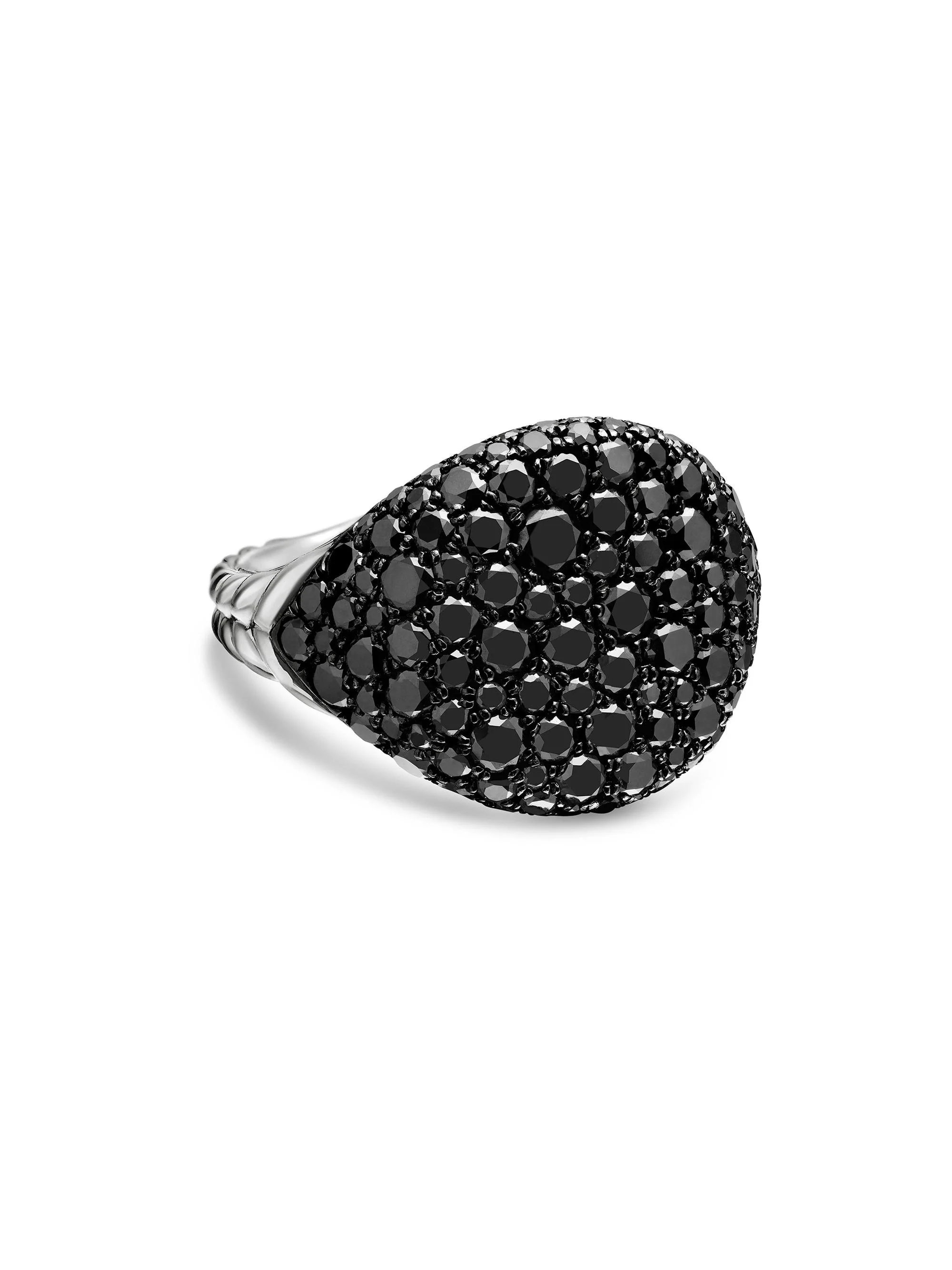 Women's Chevron Pinky Ring in 18K White Gold - Black Diamond - 1
