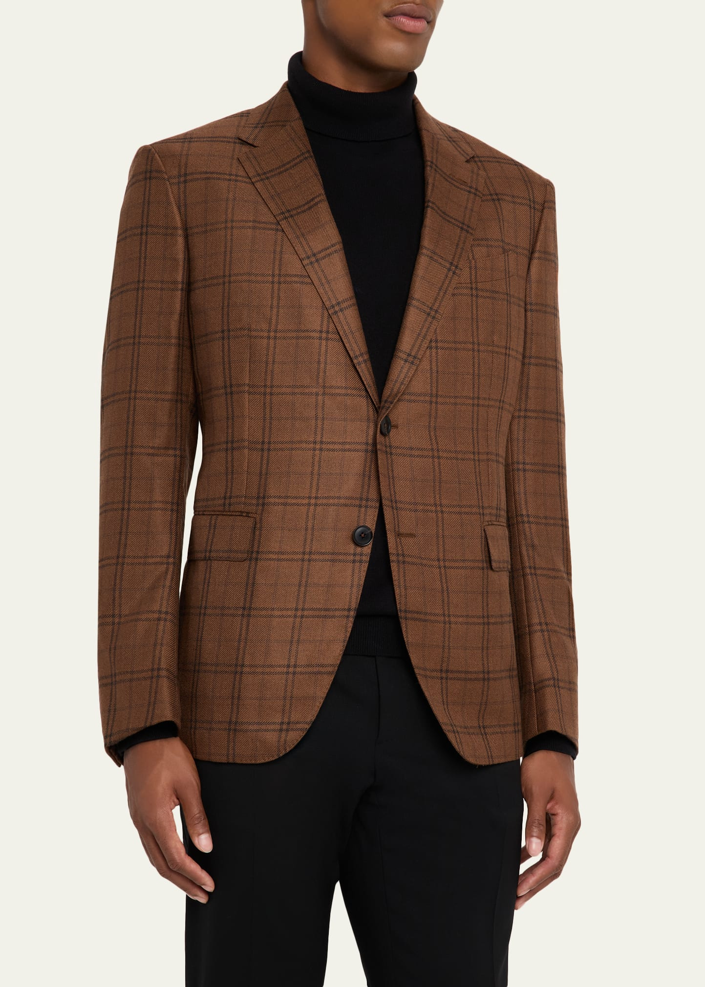 Men's Cashmere and Silk Plaid Single-Breasted Sport Coat - 4