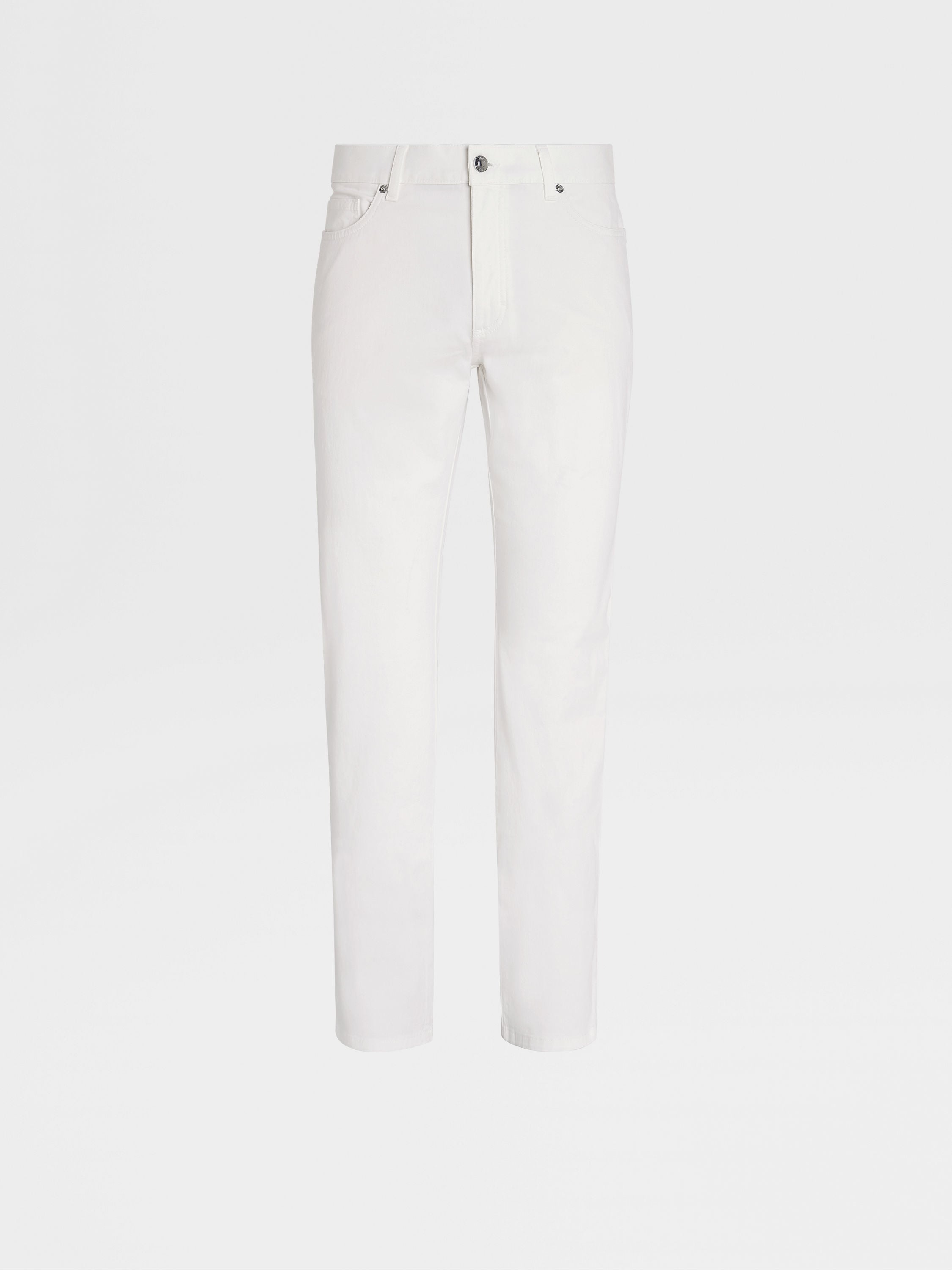 WHITE STRETCH COTTON ROCCIA JEANS - 1