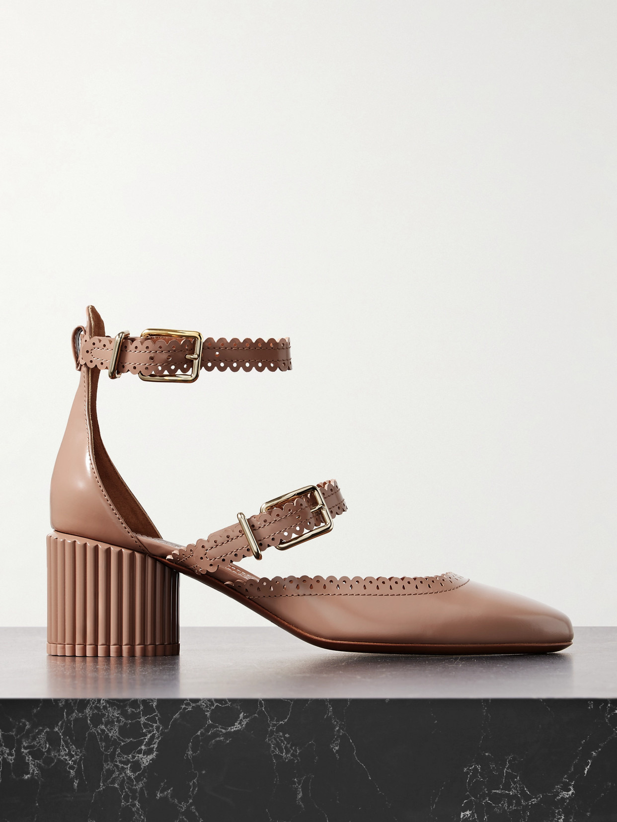 Eddie Scalloped Leather Mary Jane Pumps - 1