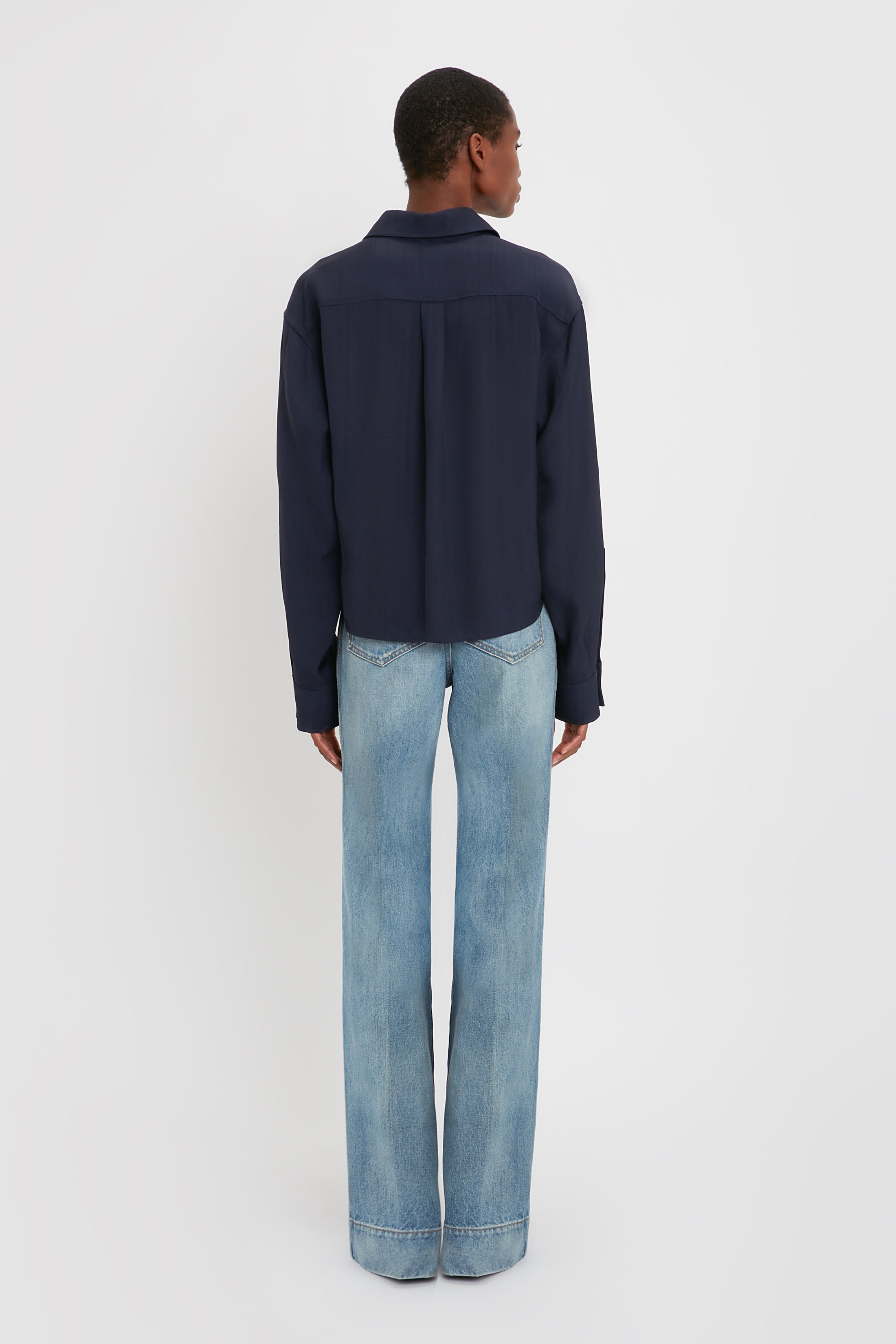 Cropped Patch Pocket Shirt In Ink Blue - 5