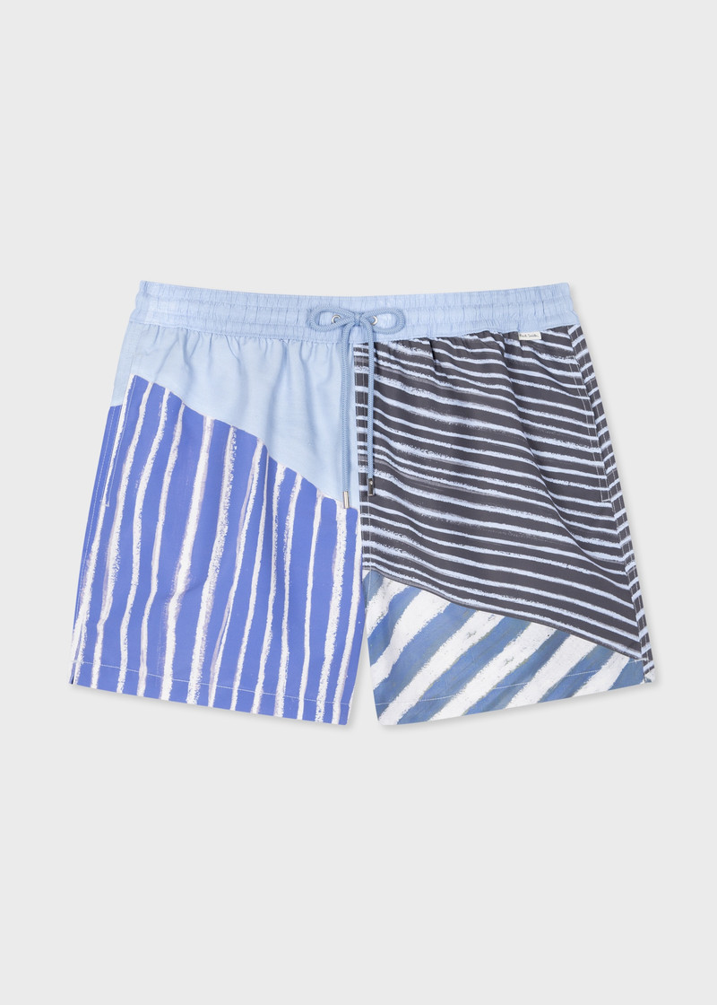 Blue 'Pencil Stripe Collage' Swim Shorts 1