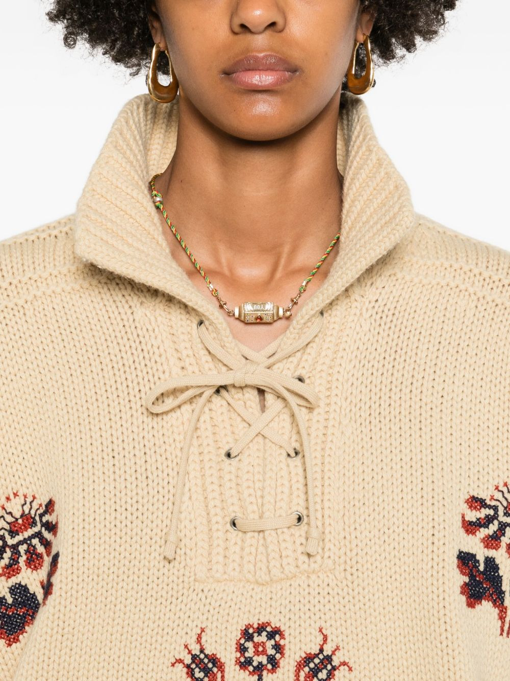 lace-up embroidered sweater - 5