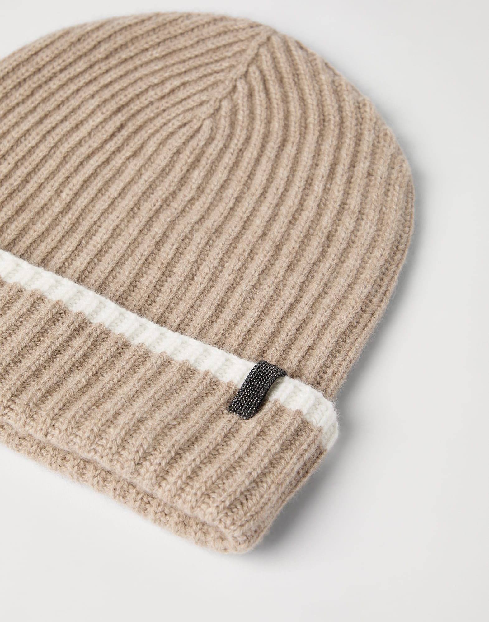Cashmere English rib knit beanie with monili - 2