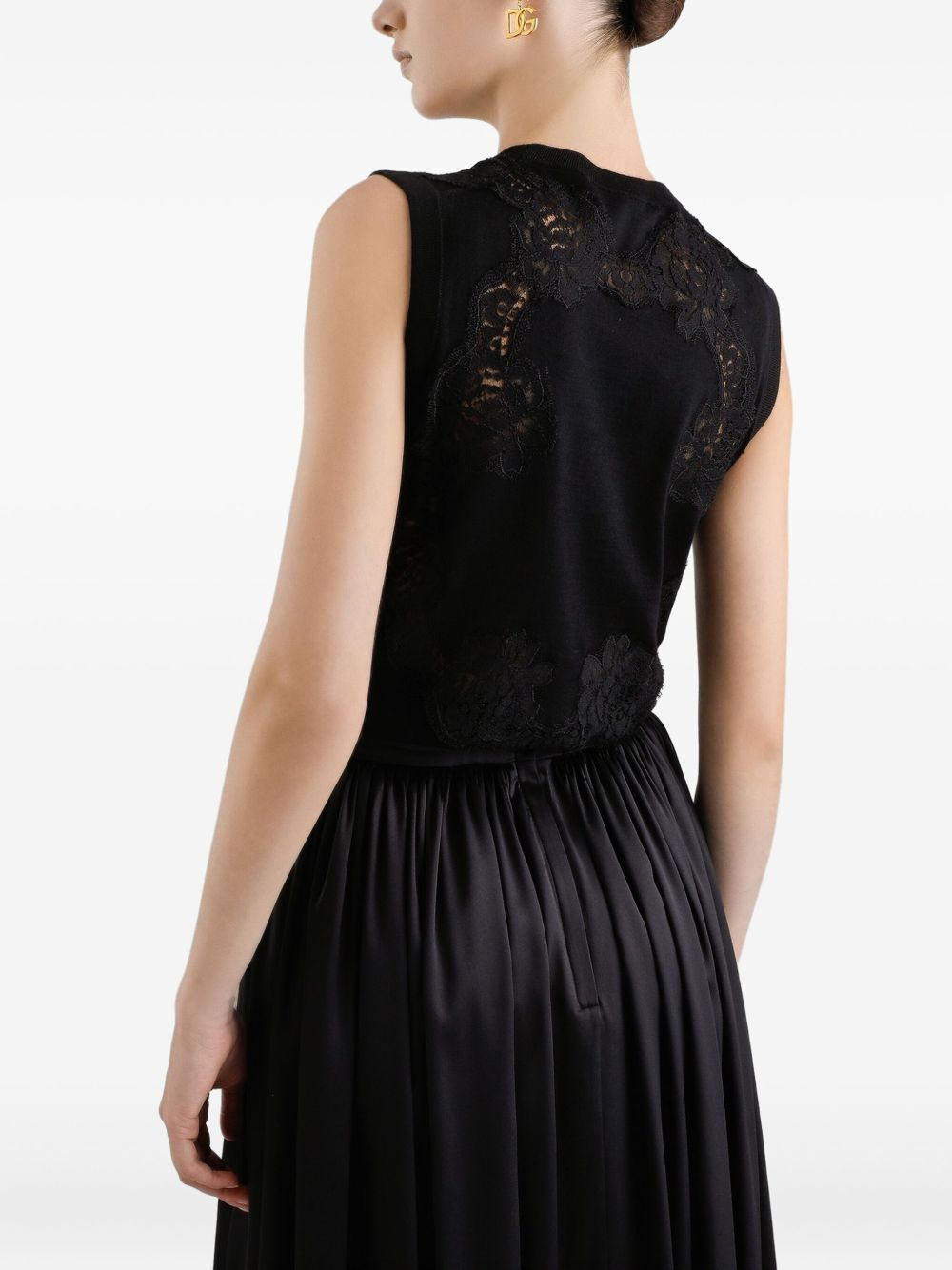 lace-panel sleeveless top - 3