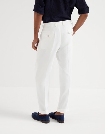 Brunello Cucinelli Crêpe cotton double twill leisure fit trousers with double pleats and tabbed waistband outlook