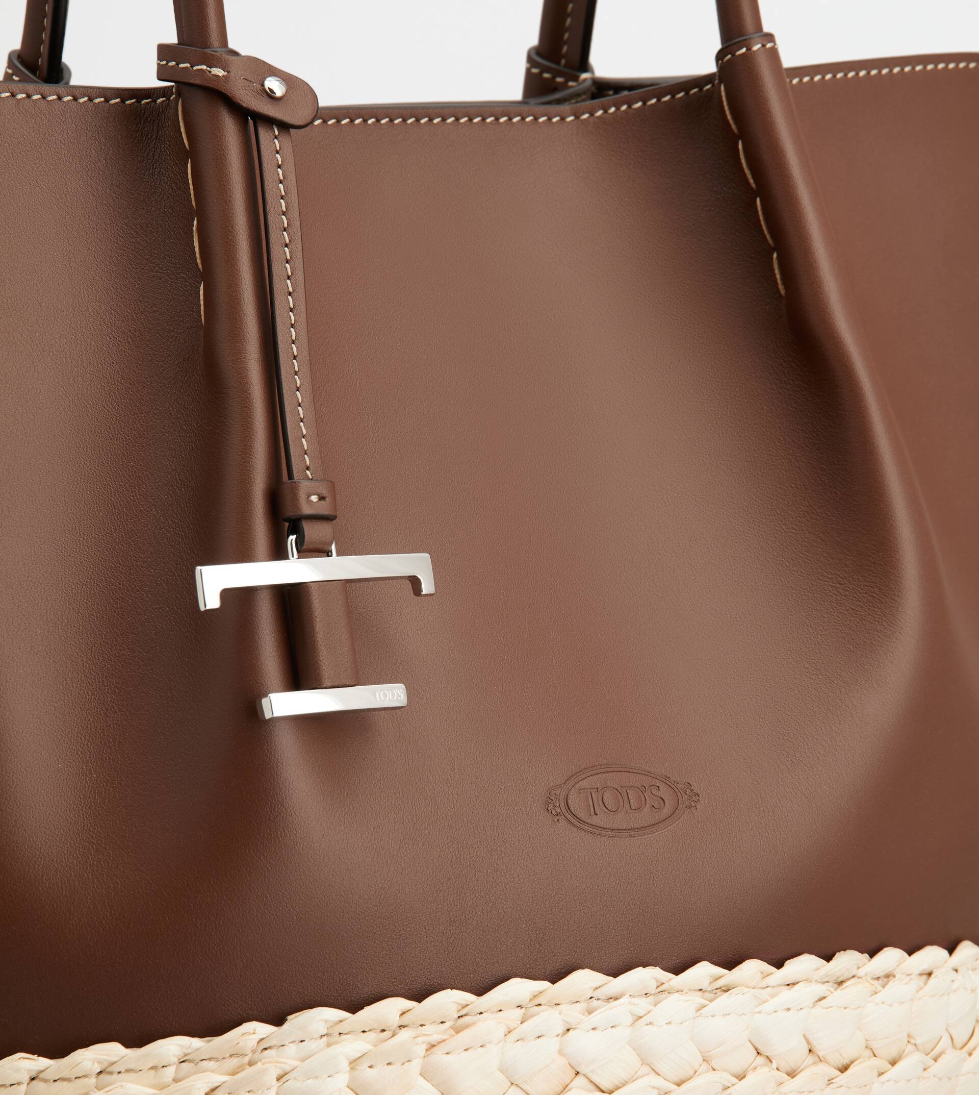 SHOPPING BAG IN STRAW AND LEATHER MEDIUM - BROWN, NATURAL - 4