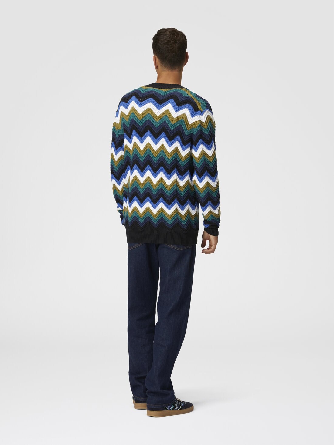 Chevron knit cardigan with pockets and contrasting piping - 3