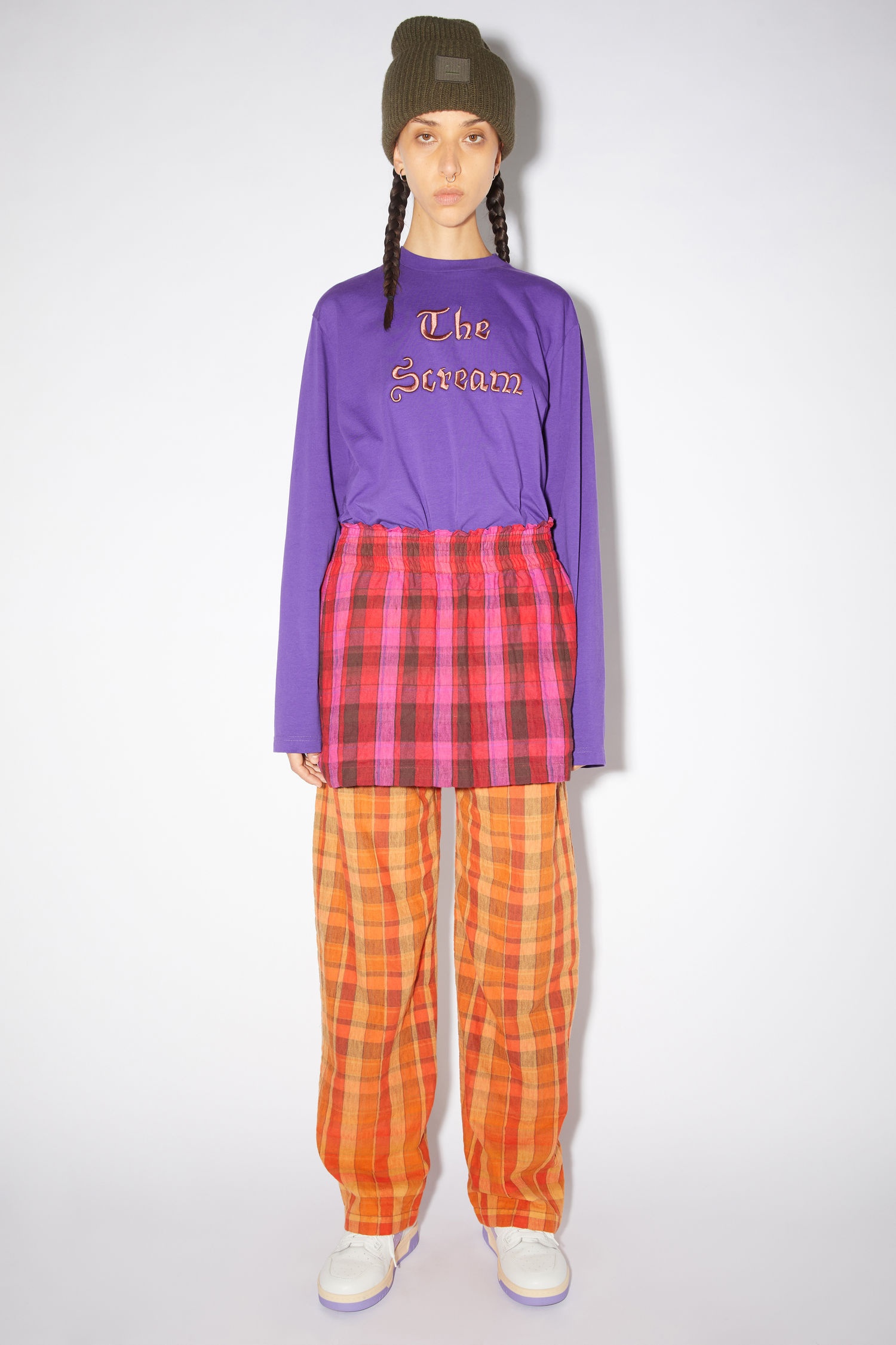 Flannel skirt - Fuchsia pink/wine red - 2