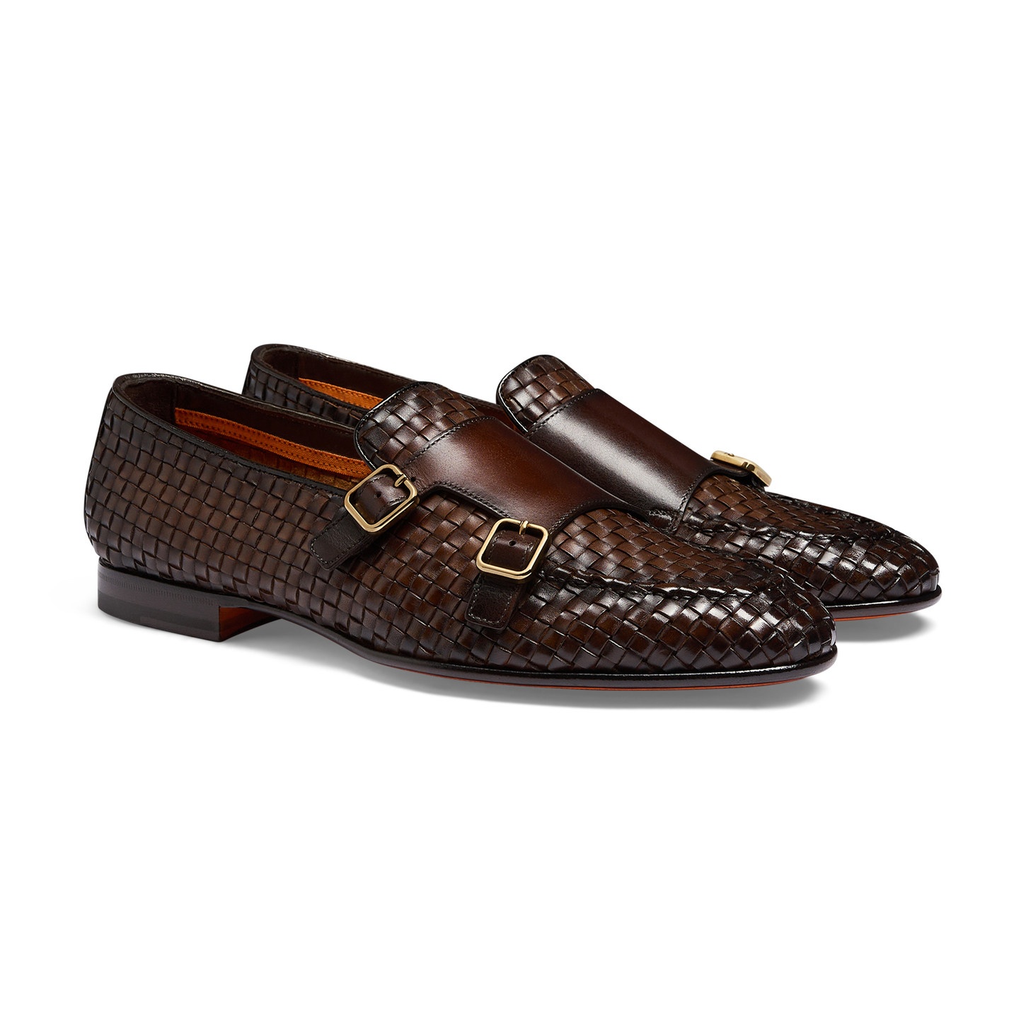 Men's dark brown woven leather double-buckle loafer - 3
