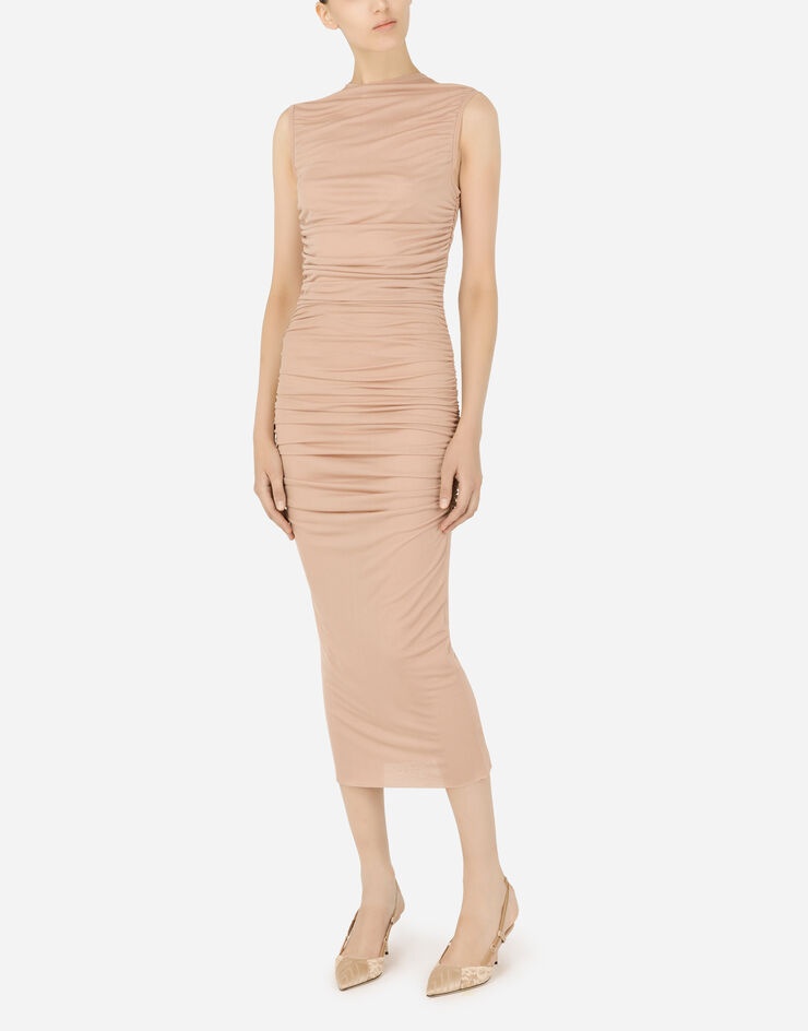 Jersey calf-length dress with draping - 6