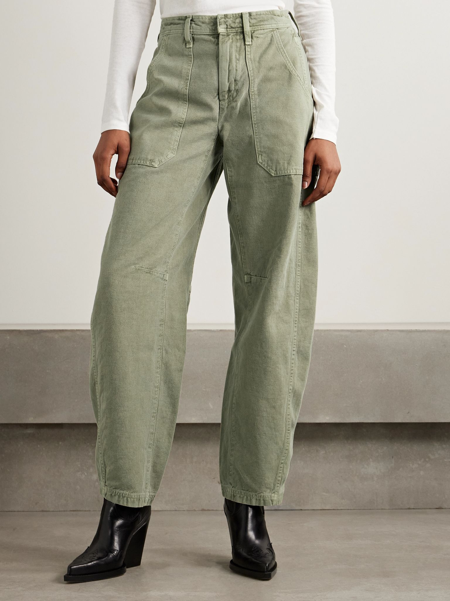Rookie mid-rise barrel-leg cargo jeans Sage green - 3