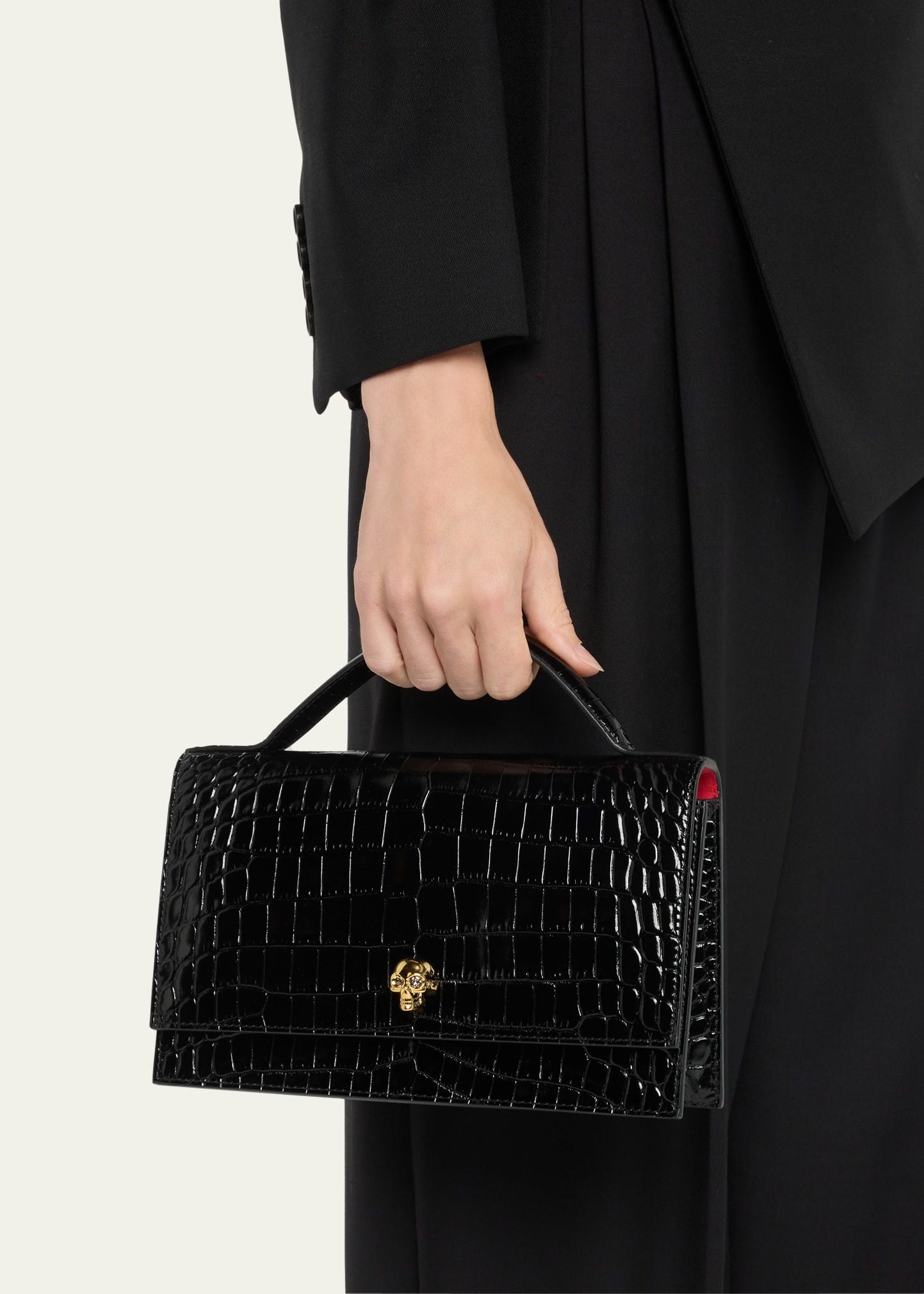 Medium Skull Croc-Embossed Top-Handle Bag - 2