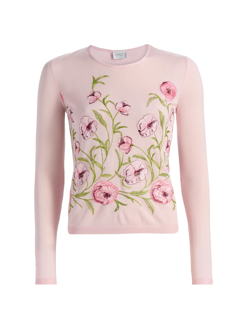 Women's Floral Embroidered Cashmere-Silk Top - Rose 1