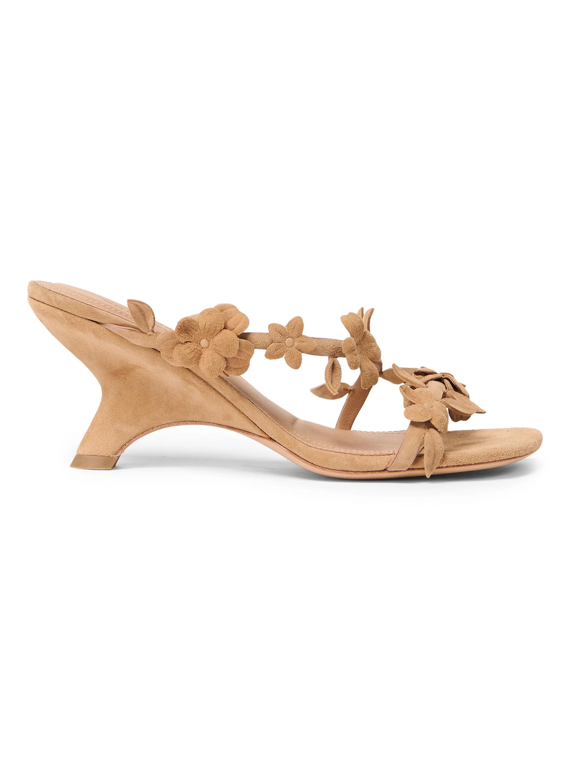 Women's Willow 75MM Flower-Appliqué Suede Sandals - Light Camel - 1